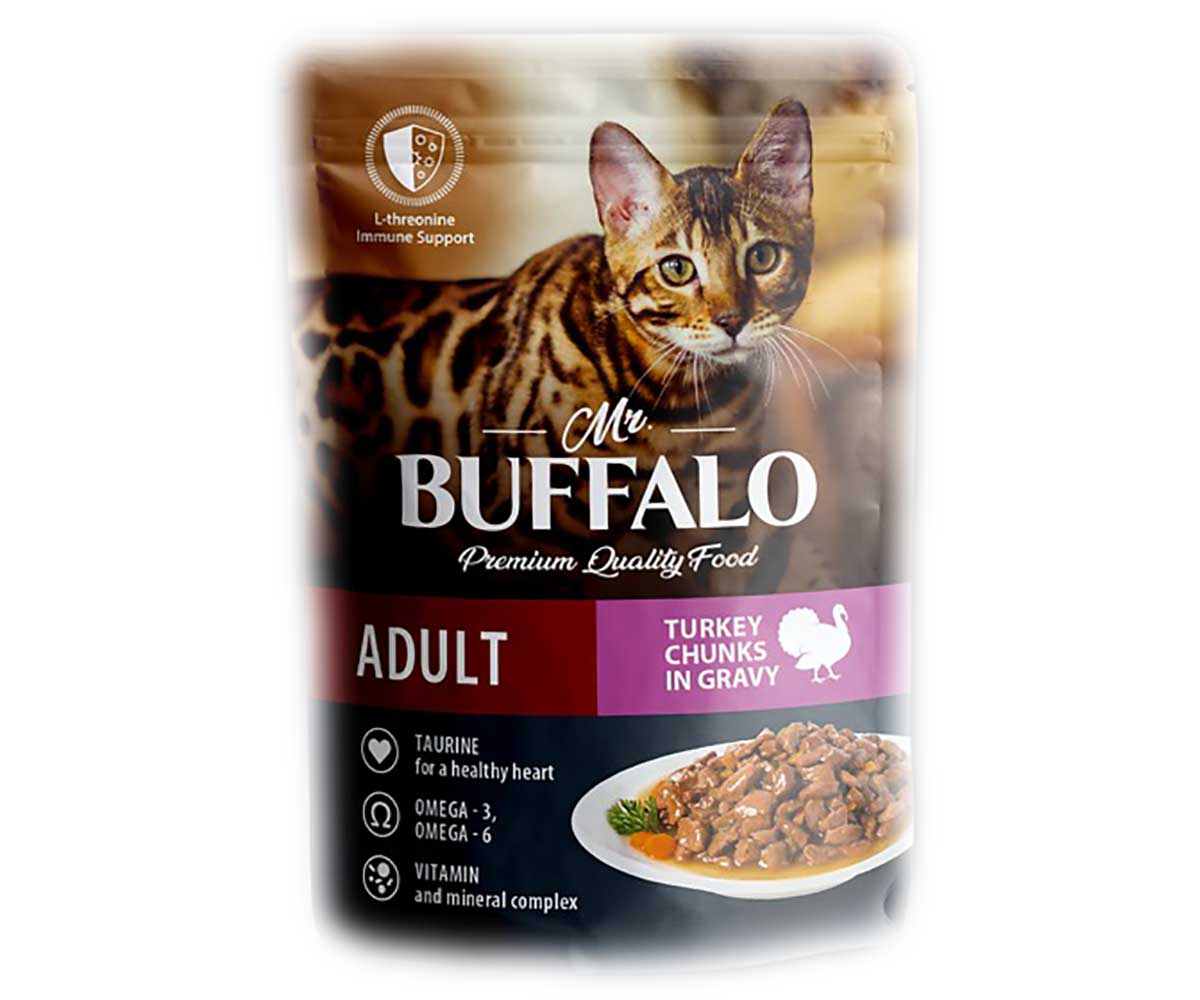Влажный Корм Mr.Buffalo (Мистер Буффало) Для Кошек с Чувствительным Пищеварением Индейка в Соусе Adult Sensitive 85г (1*28) B303