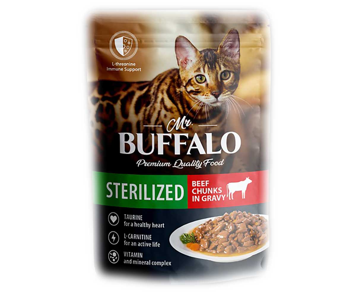Влажный Корм Mr.Buffalo (Мистер Буффало) Для Стерилизованных Кошек Говядина в Соусе Adult Sterilized 85г (1*28) B306