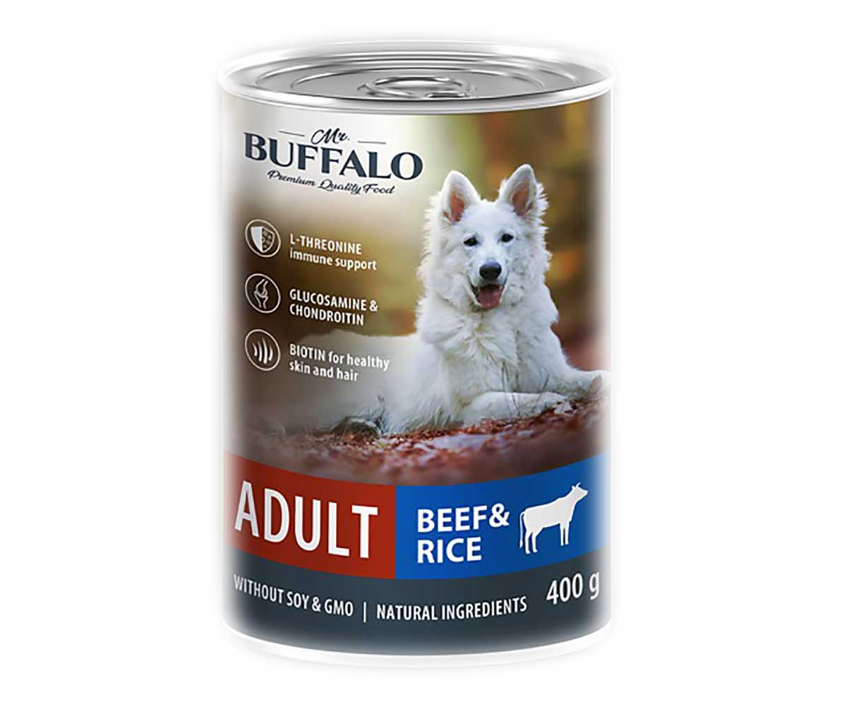 Консервы Mr.Buffalo (Мистер Буффало) Для Собак Говядина и Рис Adult 400г (1*9) B402