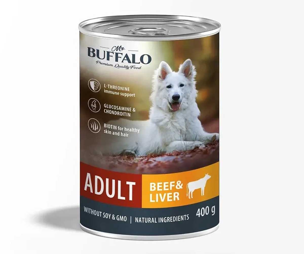 Консервы Mr.Buffalo (Мистер Буффало) Для Собак Говядина и Печень Adult 400г (1*9) B403
