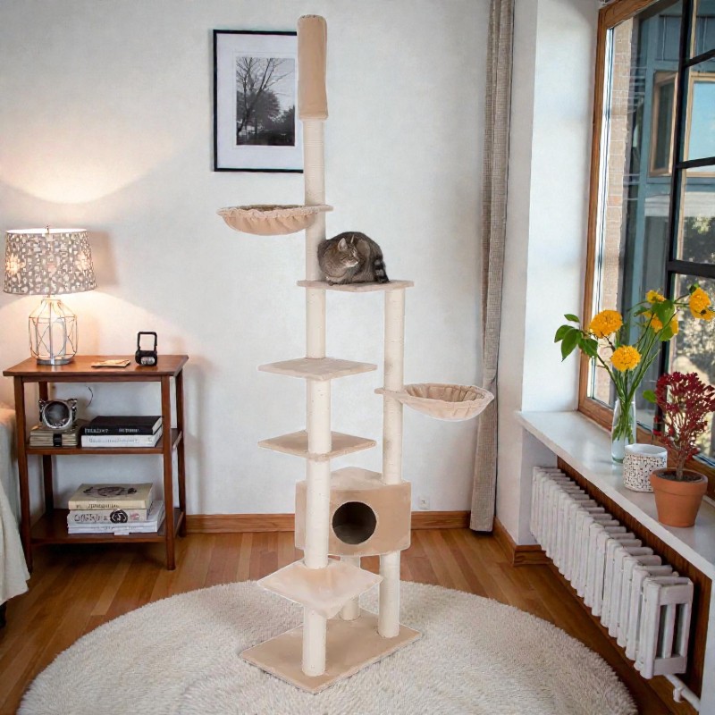 Игровой Комплекс Mypets (Майпетс) Multi-Storey Бежевый Когтеточка, Полка, Гамак, Домик 241-272*92*76см 50897