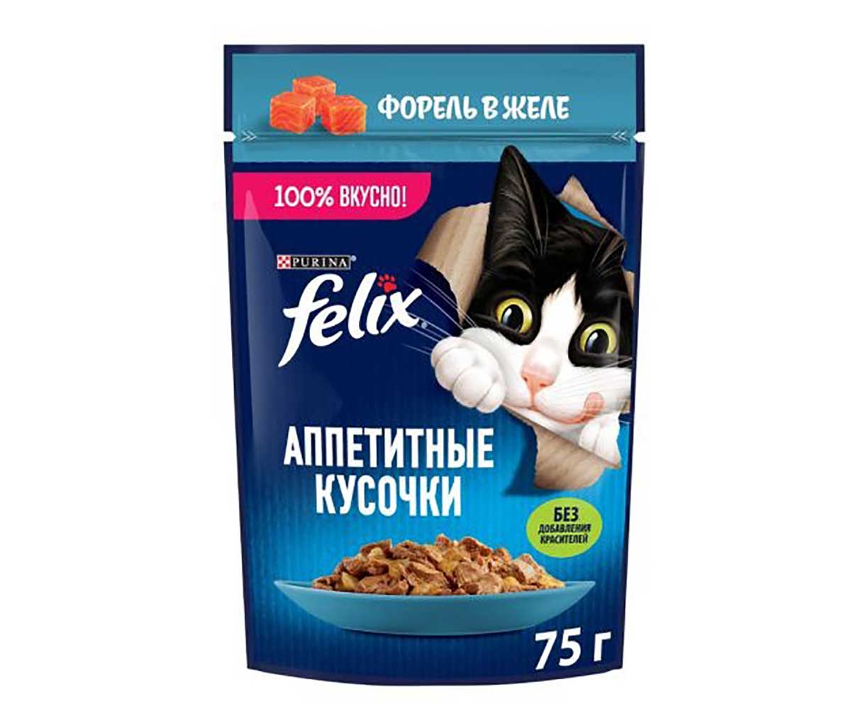 Влажный Корм Felix (Феликс) Для Кошек Аппетитные Кусочки Форель 75г (1*26)