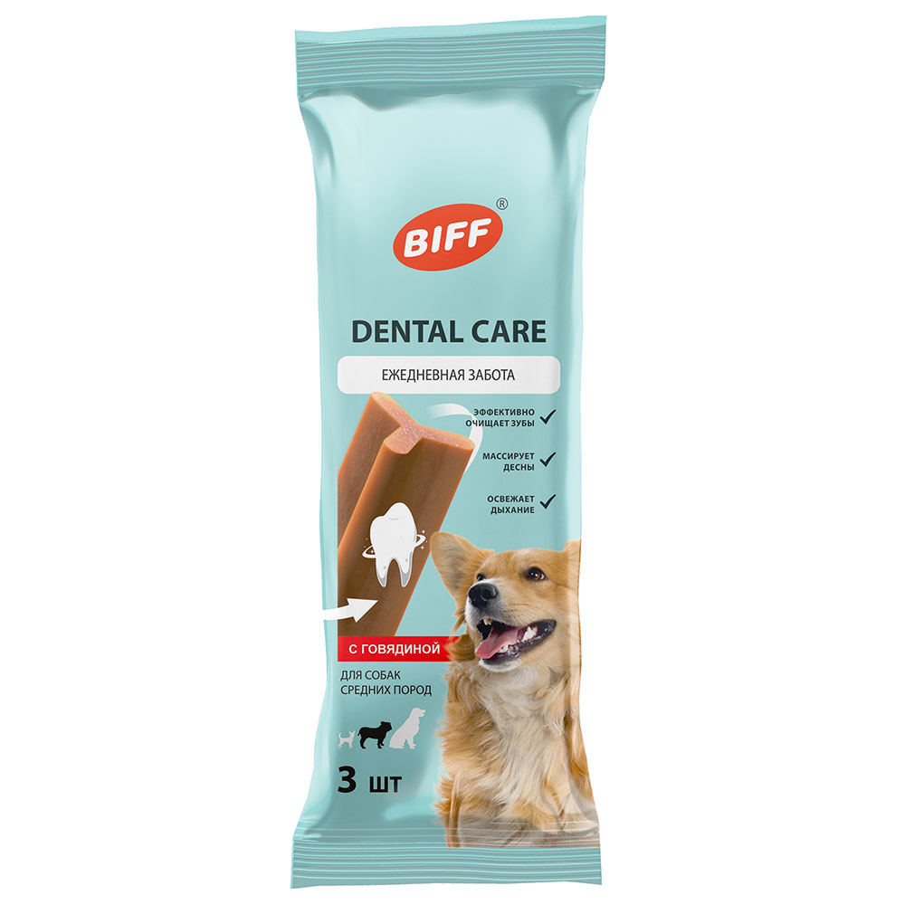 Лакомство Biff (Бифф) Для Собак Средних Пород Для Зубов Снек Говядина Dental Care 77г 024720