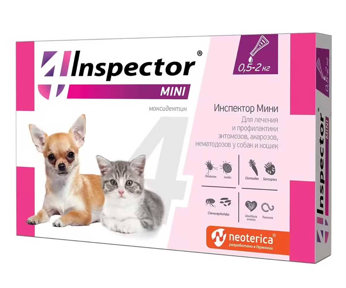 Inspector Mini (Инспектор Мини) Капли Против Внешних и Внутренних Паразитов  Для Кошек и Собак 0,5-2кг 3шт I220