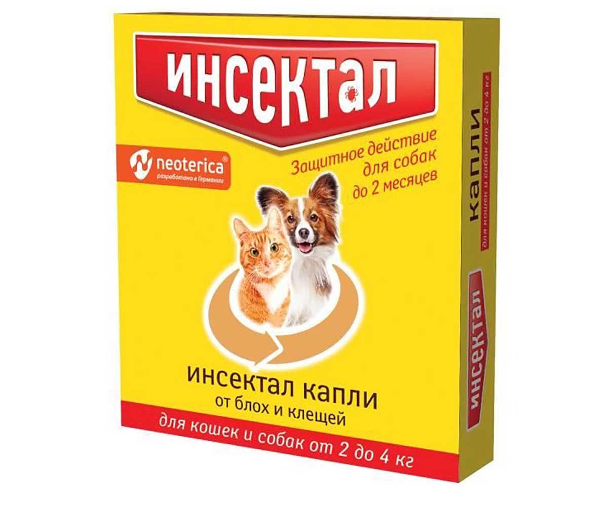 Инсектал Капли От Клещей Блох Для Кошек и Собак 2-4кг 6шт N111