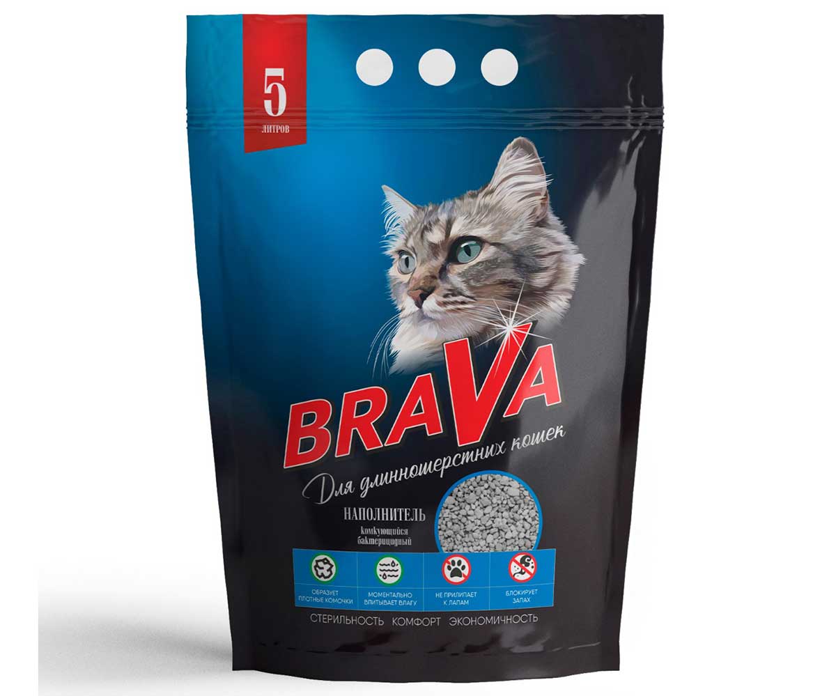 Наполнитель Для Кошачьего Туалета BraVa (Брава) Комкующийся Для Длинношерстных Кошек 5л