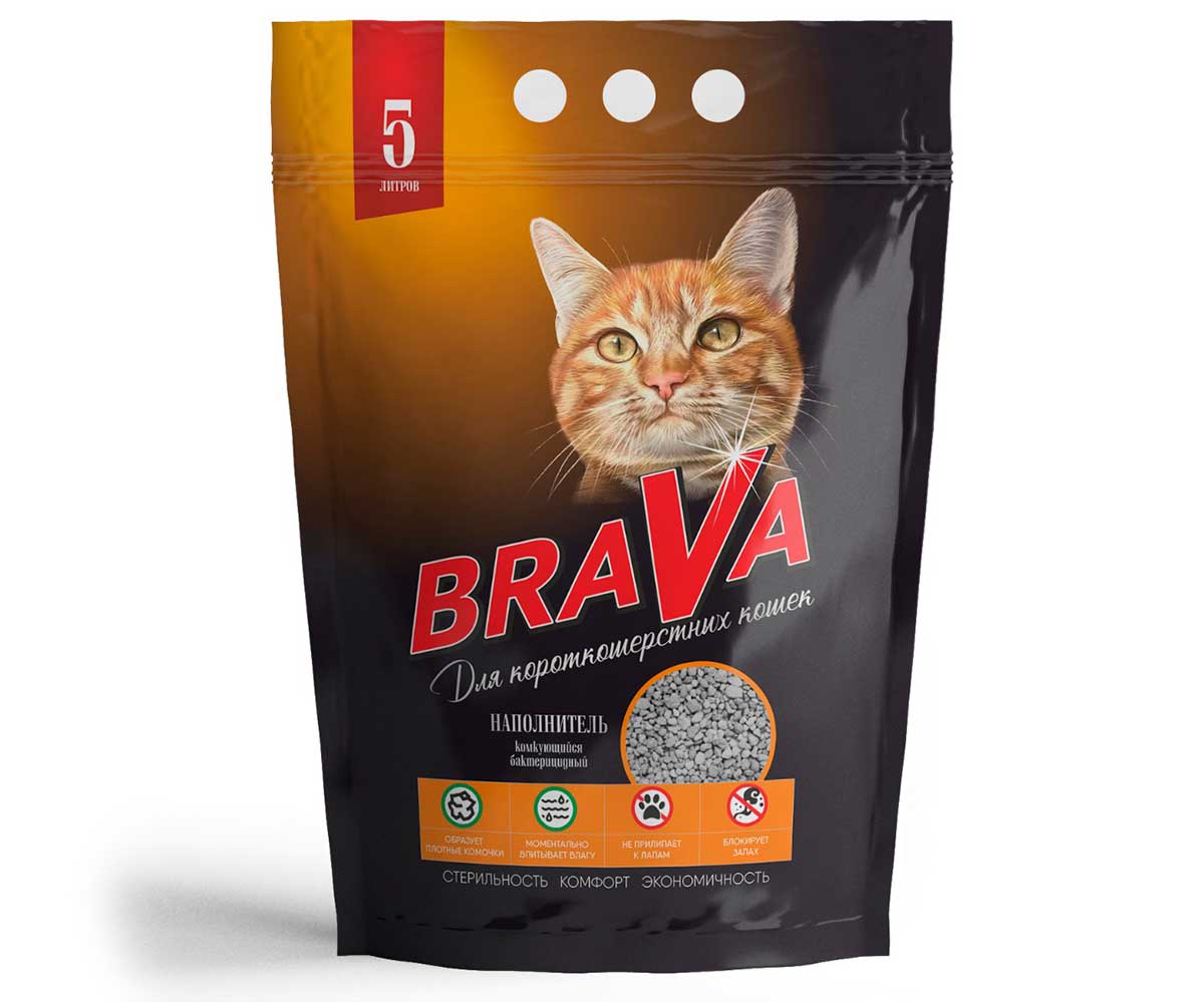 Наполнитель Для Кошачьего Туалета Brava (Брава) Комкующийся Для Короткошерстных Кошек 5л
