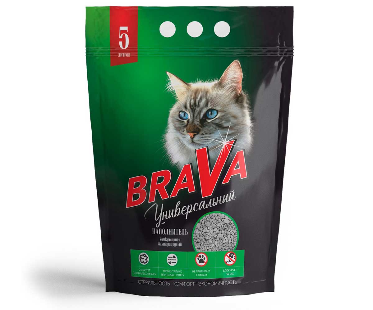 Наполнитель Для Кошачьего Туалета BraVa (Брава) Комкующийся Универсальный 5л