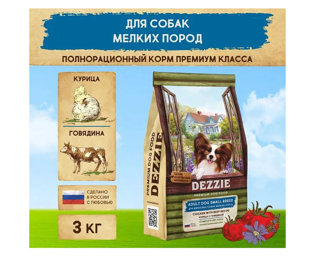 Сухой Корм Dezzie (Деззи) Для Собак Мелких Пород Курица и Говядина Adult Dog Small Breed 3кг 5659011