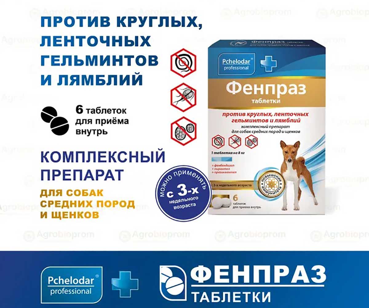 Пчелодар Фенпраз 6-Таблеток Для Средних Собак Универсальный Антигельминтик