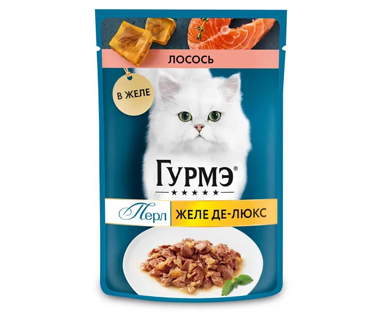 Влажный Корм Гурмэ Для Кошек Перл Желе Де-Люкс Лосось 26 Шт в Блоке 75г (1*1)