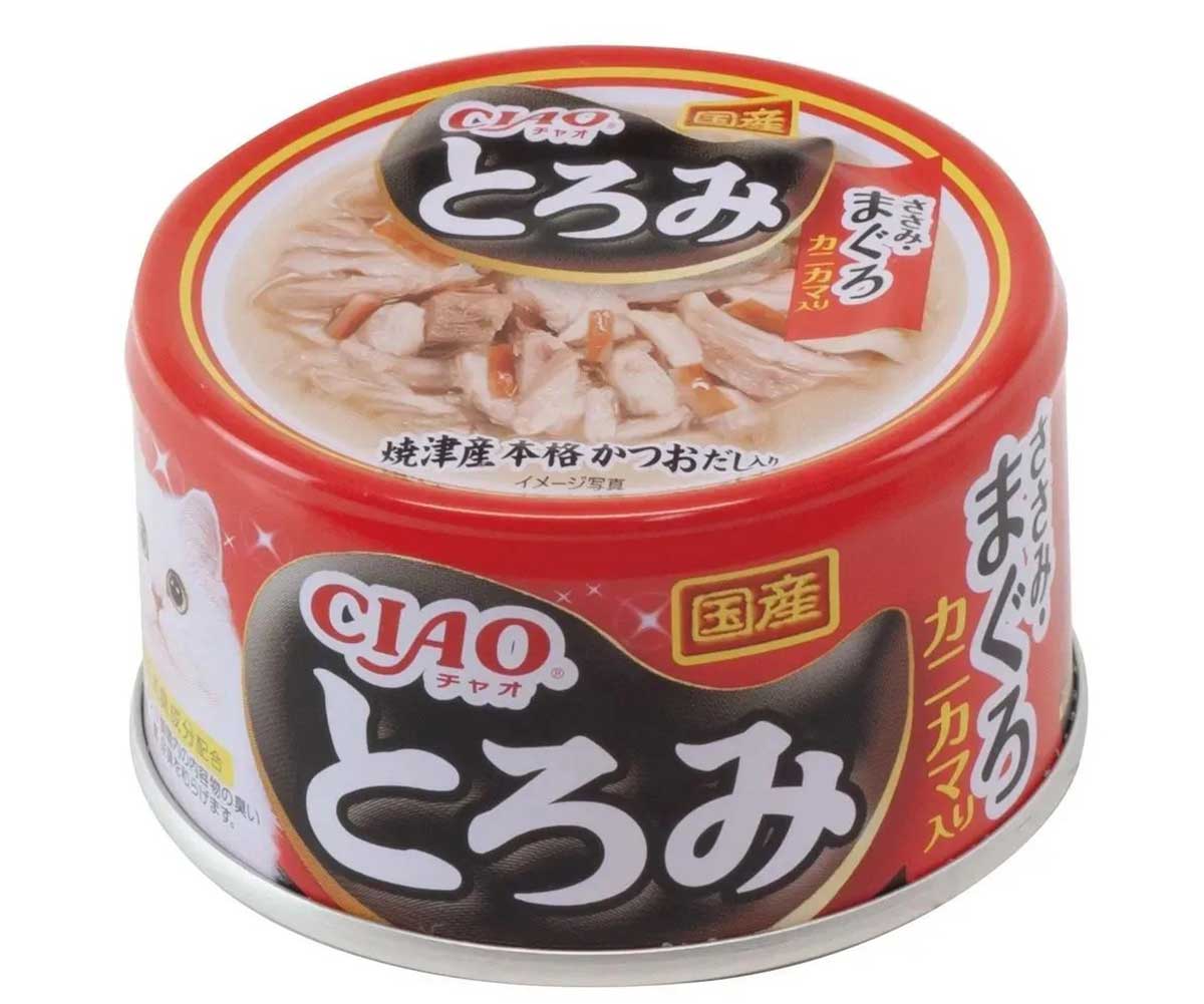 Консервы Inaba (Инаба) Тороми Для Кошек Филе Курицы, Тунец Магуро и Сурими Бульон 80г (1*24)