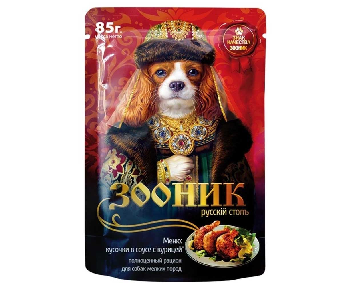 Влажный Корм Зооник Для Собак Курица Кусочки в Соусе 85г (1*24)