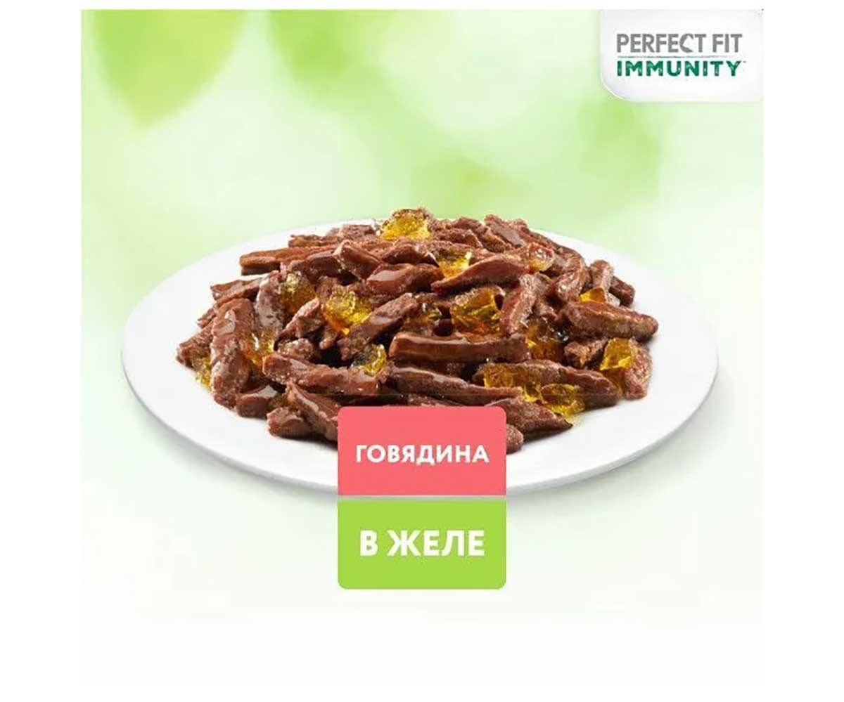 Влажный Корм Perfect Fit (Перфект Фит) Для Кошек Иммунитет Говядина и Лен 75г (1*28)