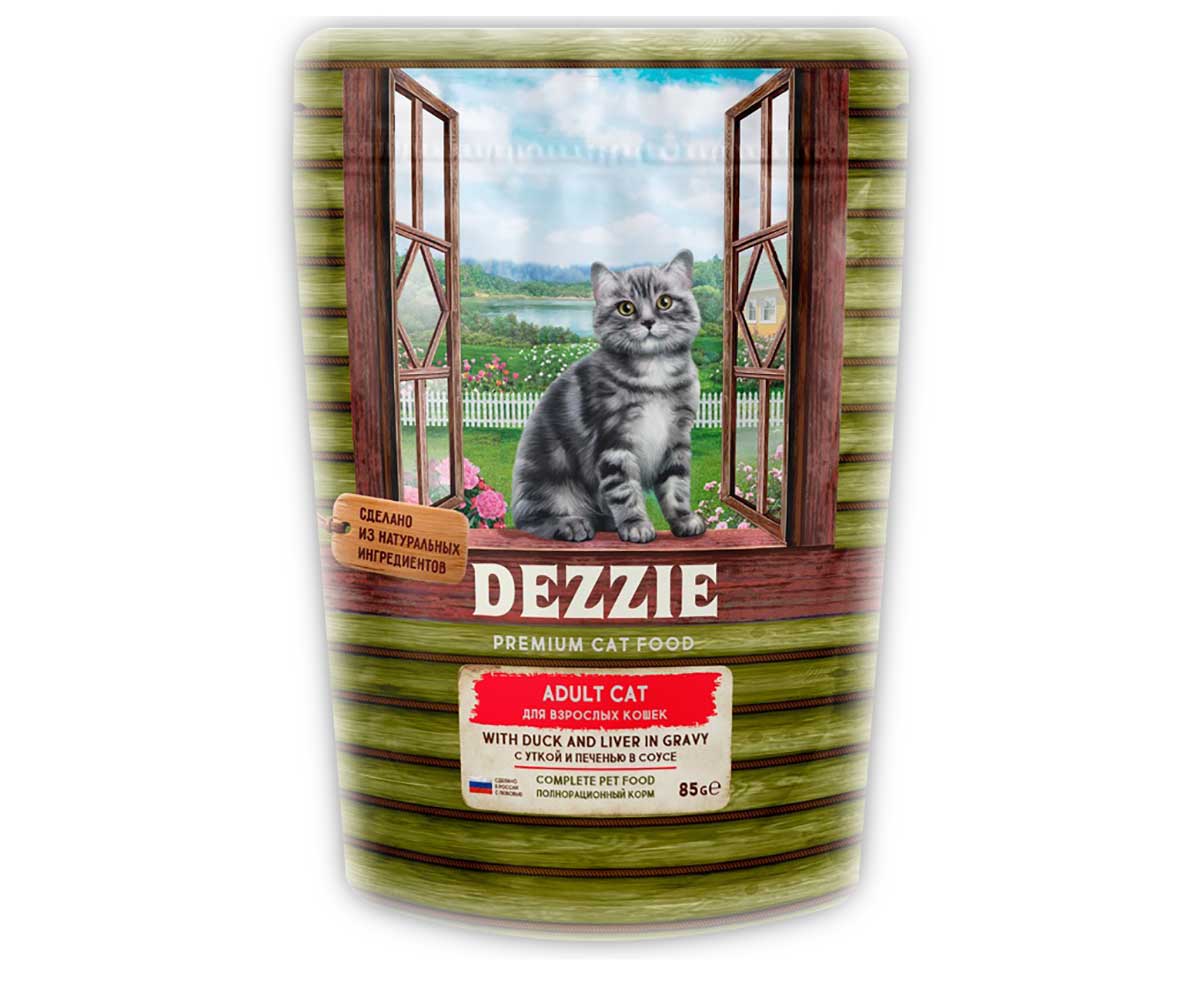 Влажный Корм Dezzie (Деззи) Для Кошек Утка И Печень в Соусе Adult Cat Duck/Liver 85г 5657071 (1*12)