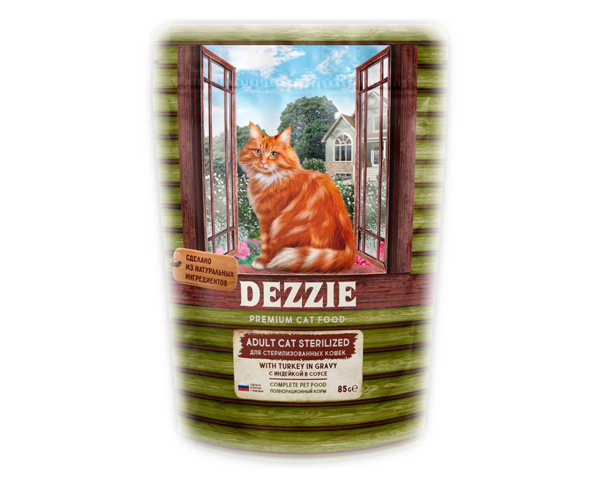 Влажный Корм Dezzie (Деззи) Для Стерилизованных Кошек Индейка в Соусе Sterilized Cat Turkey 85г 5657073 (1*12)