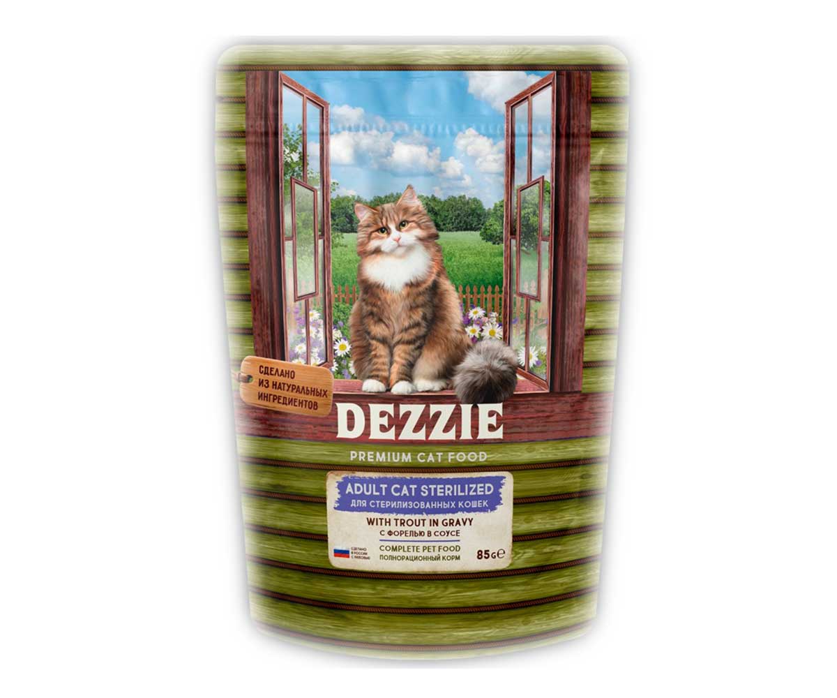 Влажный Корм Dezzie (Деззи) Для Стерилизованных Кошек Форель в Соусе Sterilized Cat Trout 85г 5657075 (1*12)