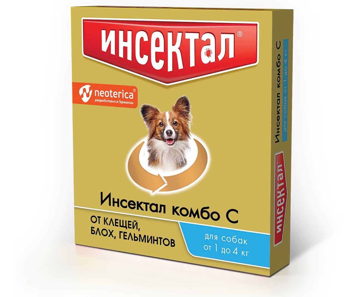 Инсектал Капли  Комбо Для Собак 1-4кг Против Клещей, Блох и Гельминтов N203