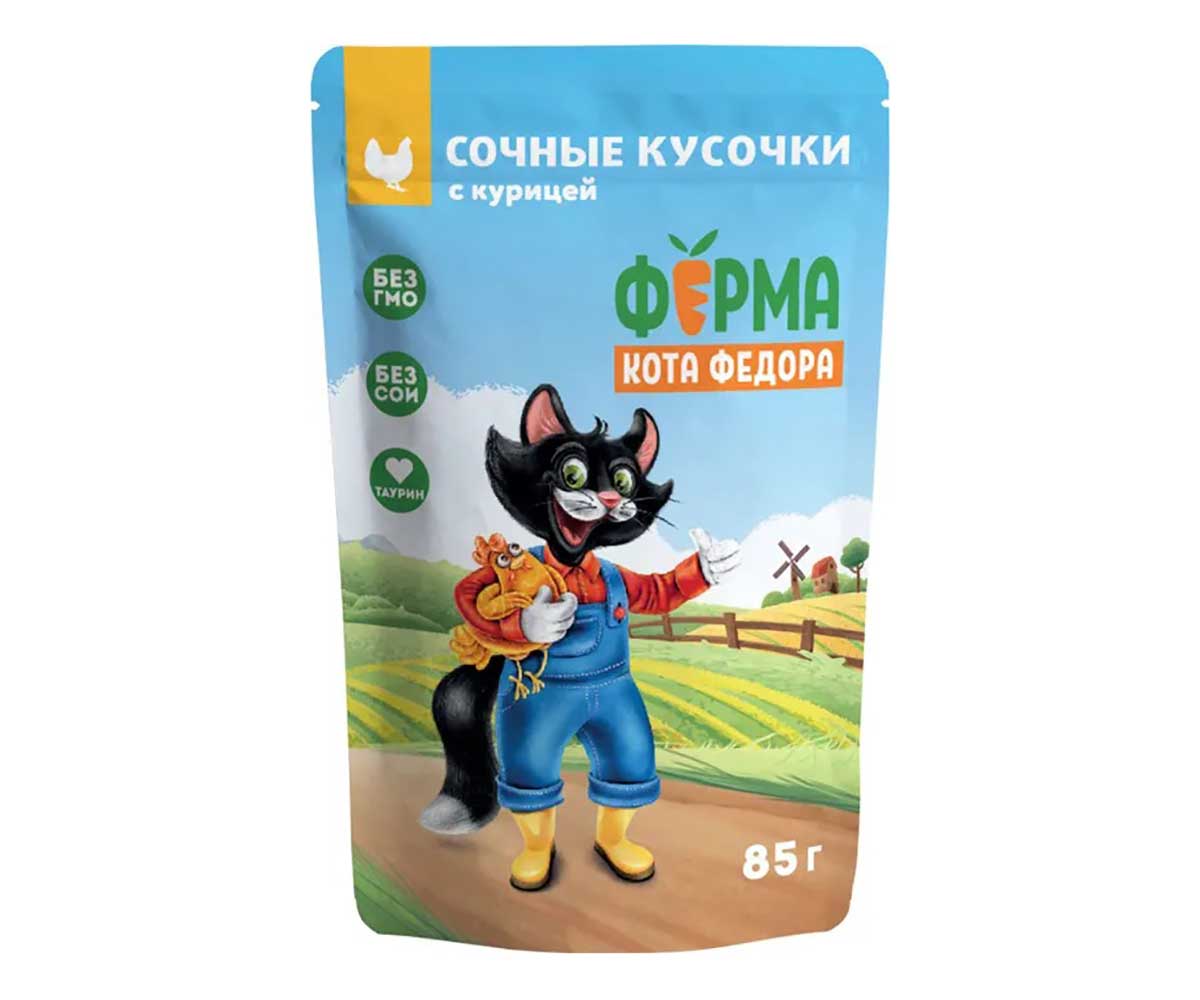 Влажный Корм Мнямс Для Кошек Ферма Кота Федора Курица Сочные Кусочки 85г