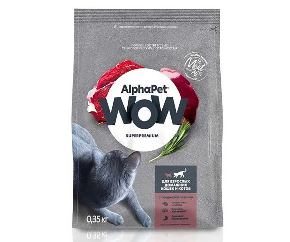 Сухой Корм Alphapet Wow (Альфапет Воу) Для Кошек, Живущих Дома Говядина и Печень 350г 51515