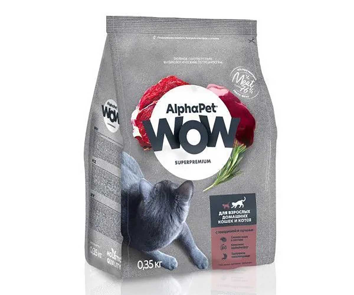 Сухой Корм Alphapet Wow (Альфапет Воу) Для Кошек, Живущих Дома Говядина и Печень 350г 51515