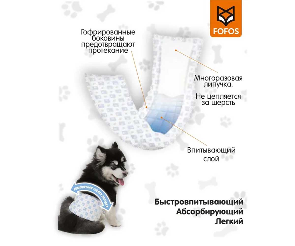 Подгузники Fofos (Фофос) Впитывающие Для Кобелей S 19-37см 12шт Dcf18573