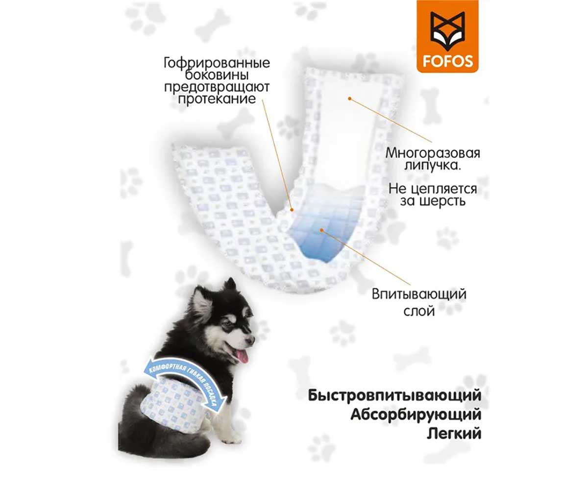 Подгузники Fofos (Фофос) Впитывающие Для Кобелей L 25-50см 8шт Dcf18575