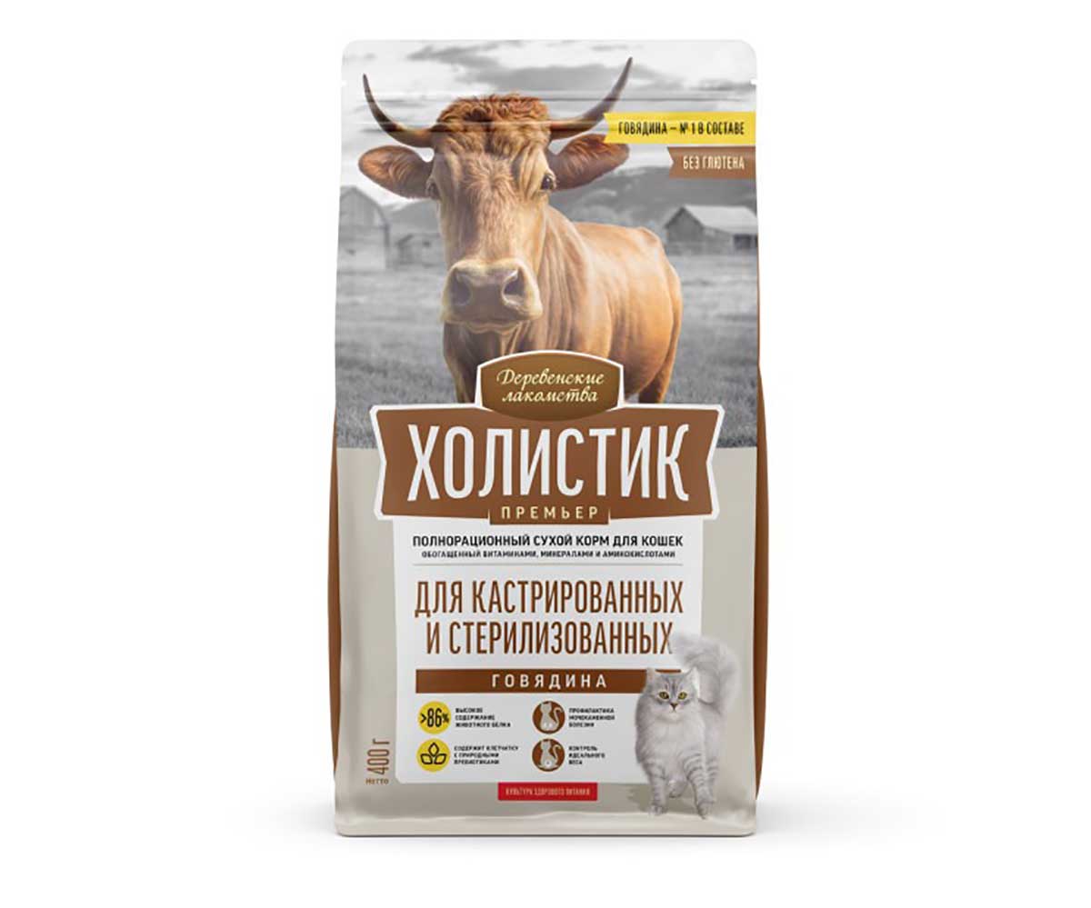 Сухой Корм Деревенские Лакомства Для Стерилизованных Кошек Говядина Холистик Премьер 400г 79213188