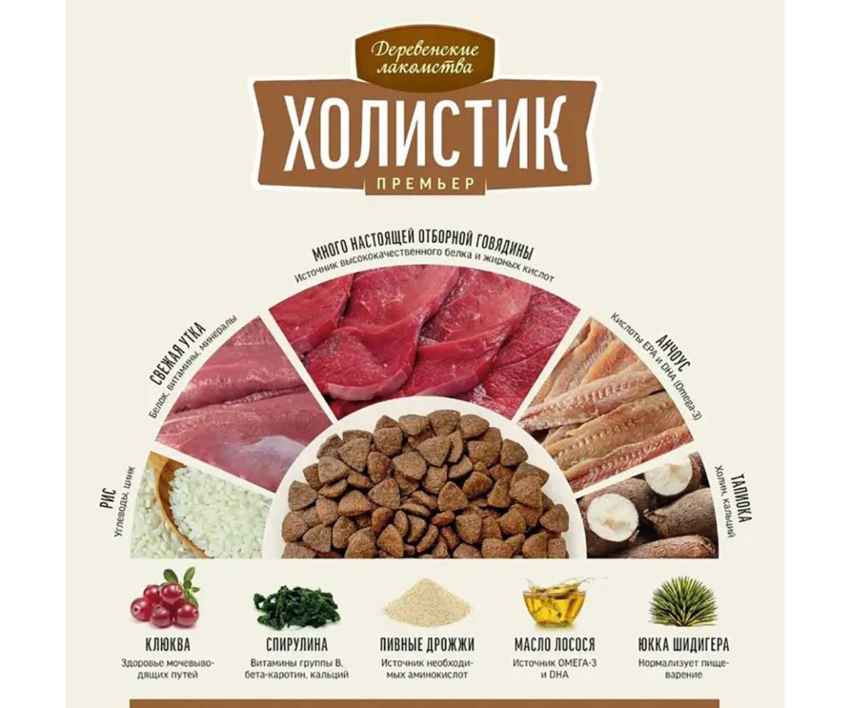 Сухой Корм Деревенские Лакомства Для Стерилизованных Кошек Говядина Холистик Премьер 400г 79213188
