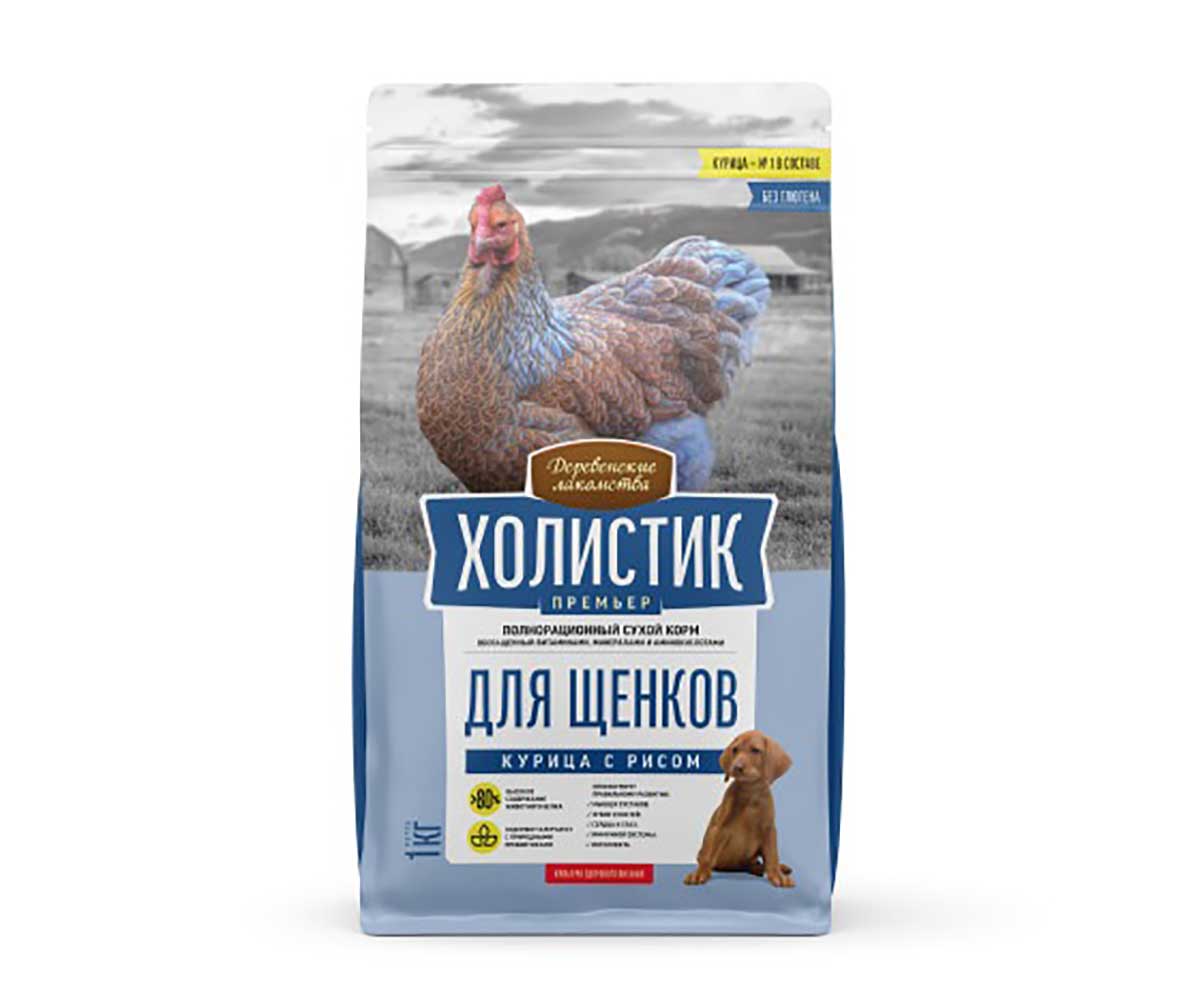 Сухой Корм Деревенские Лакомства Для Щенков Курица и Рис Холистик Премьер 1кг 79213362