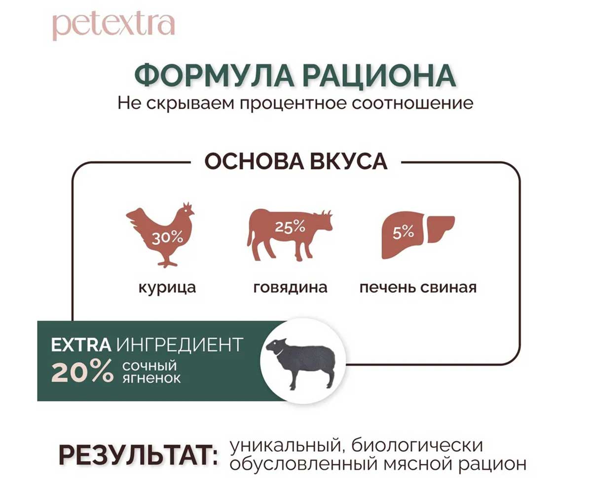 Влажный Корм Petextra (Петэкстра) для Кошек Ягненок Сочный Паштет 100г (1*16)