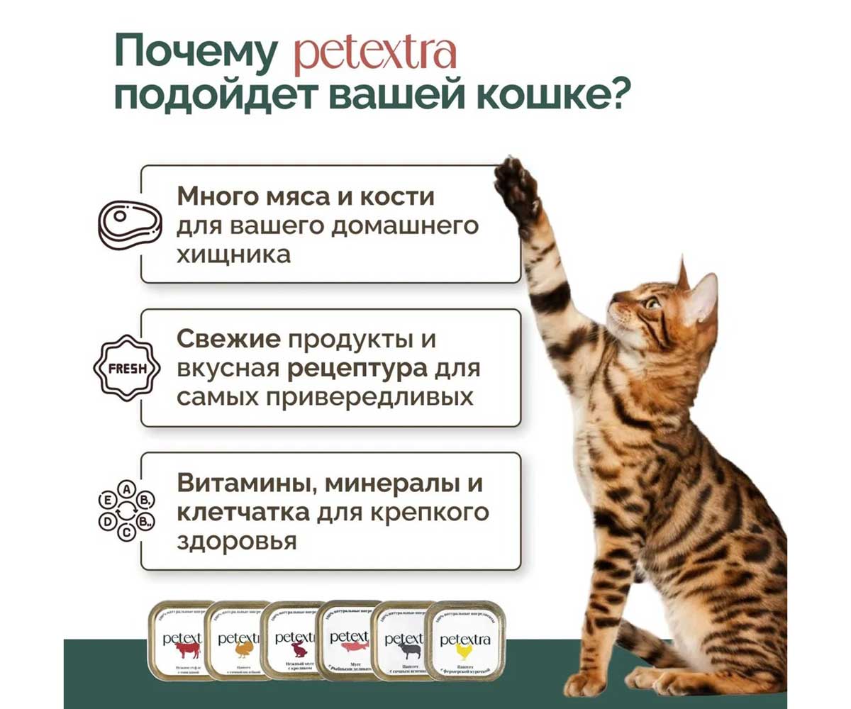 Влажный Корм Petextra (Петэкстра) Для Кошек Кролик Нежный Мусс 100г (1*16)