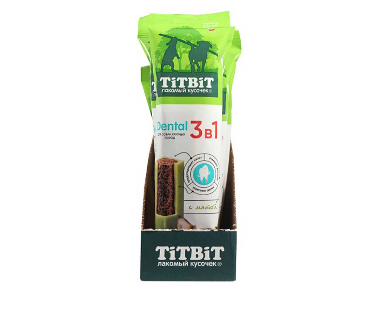 Лакомство TiTBiT (Титбит) Для Собак Крупных Пород Дентал 3 в 1 с Мятой 95г 025840