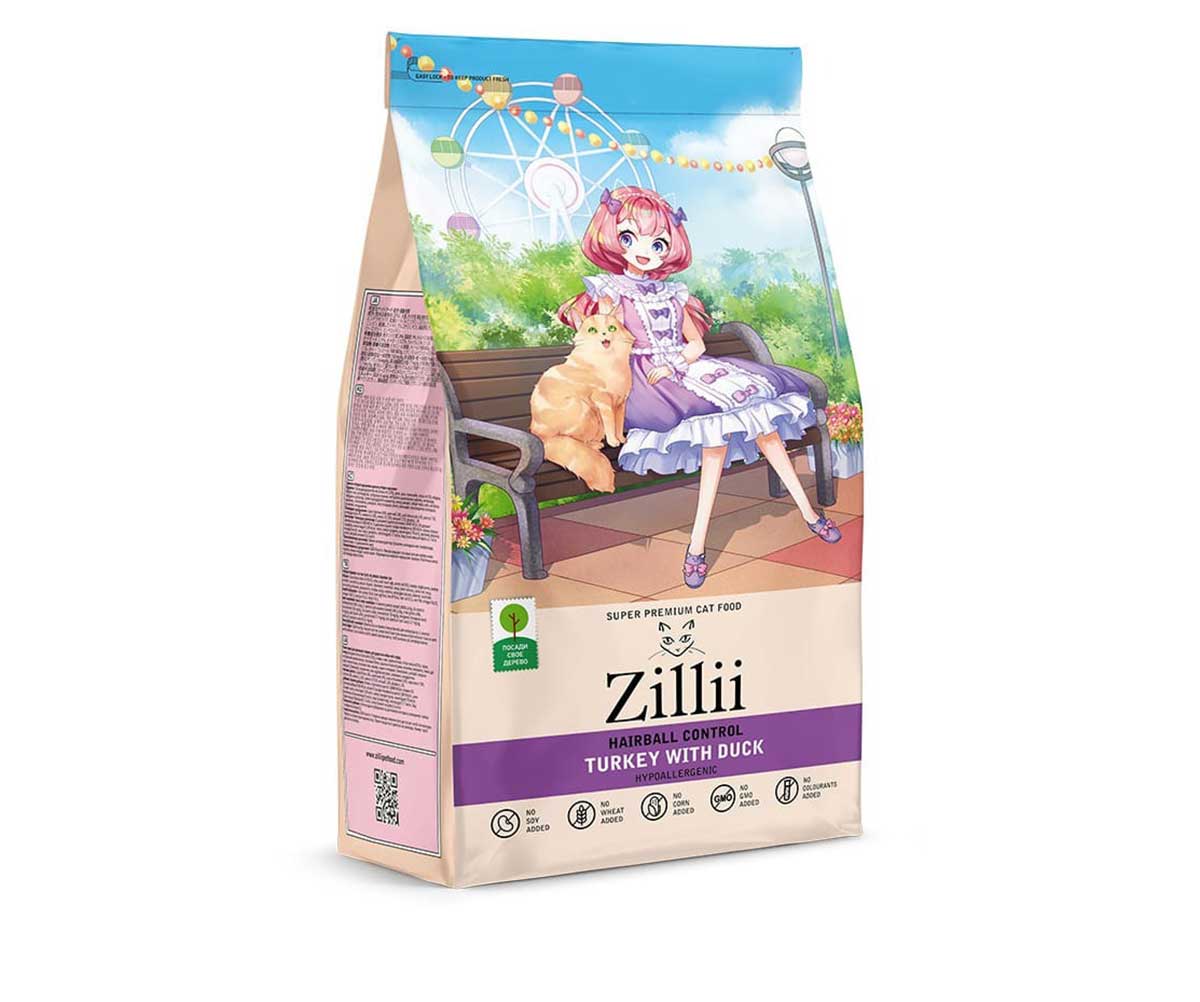 Сухой Корм Zillii (Зиллии) Для Кошек Вывод Шерсти Индейка и Утка Hairball Control 2кг 5658181