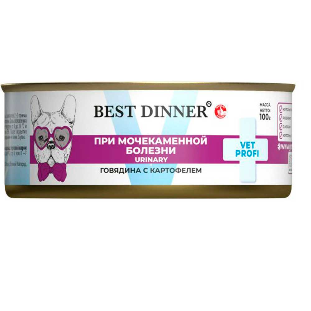 Консервы Best Dinner (Бест Диннер) Для Собак При Мочекаменной Болезни Говядина и Картофель 100г 7672
