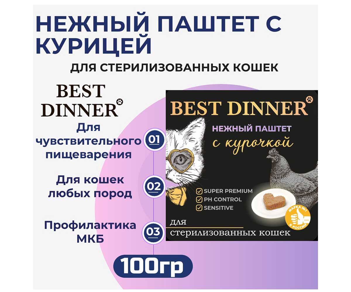 Консервы Best Dinner (Бест Диннер) Для Стерилизованных Кошек Курица Паштет 100г 7453