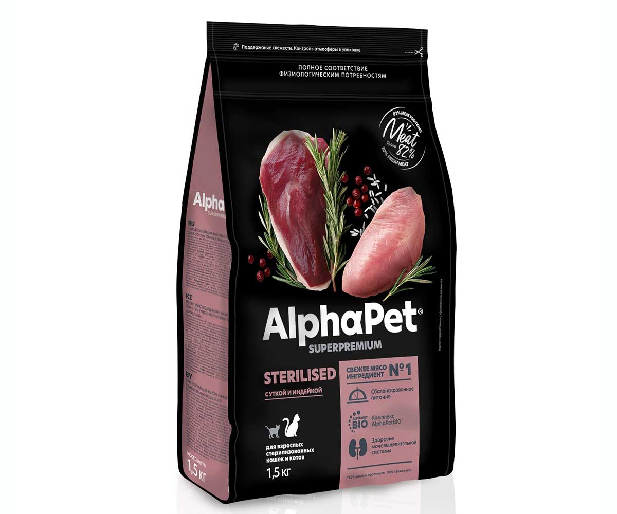 Сухой Корм Alphapet (Альфапет) Superpremium Для Стерилизованных Кошек Утка и Индейка 1,5кг 51706