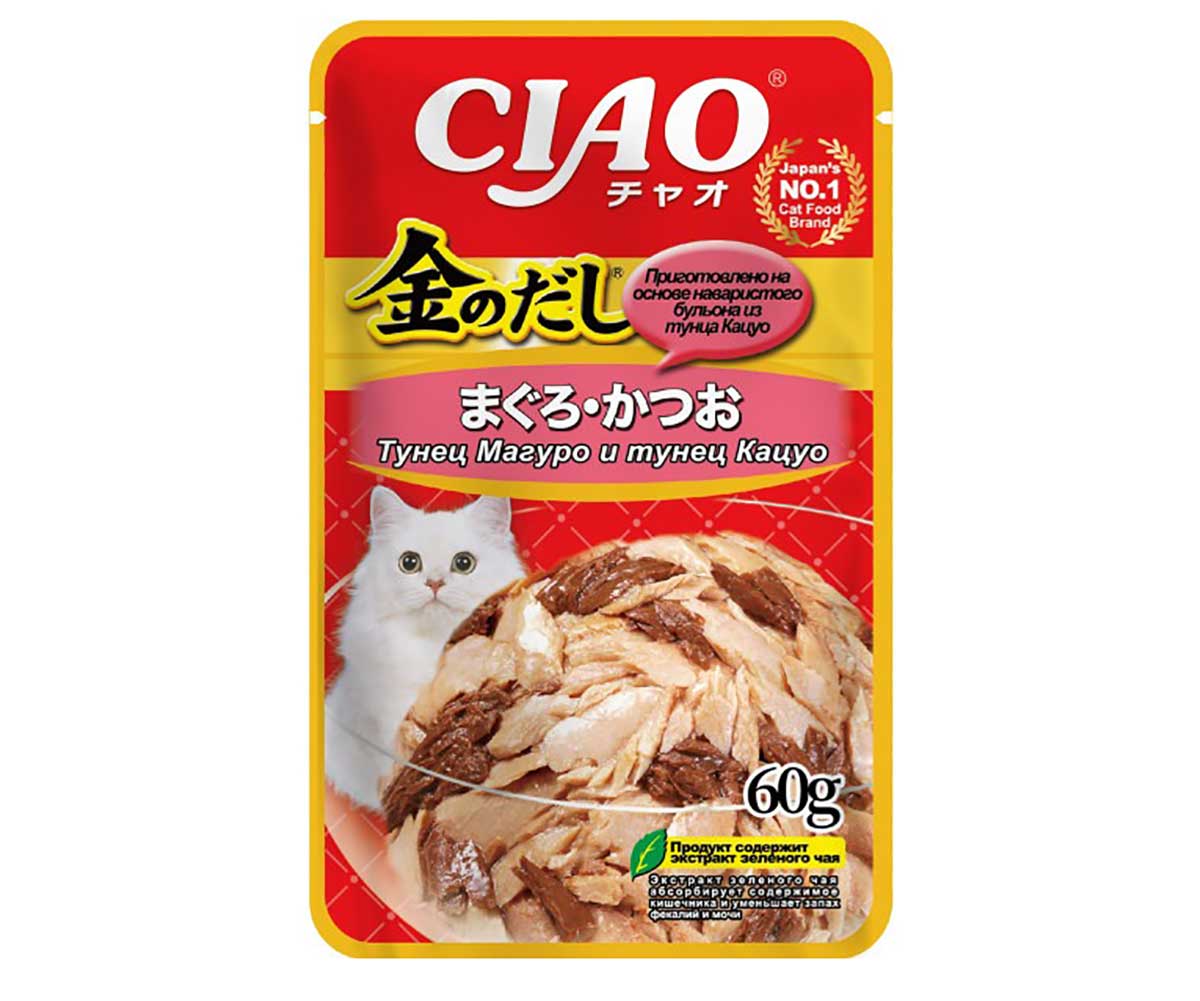 Влажный Корм Inaba (Инаба) Kinnodashi Для Кошек Тунец Магуро и Кацуо в Желе 60г