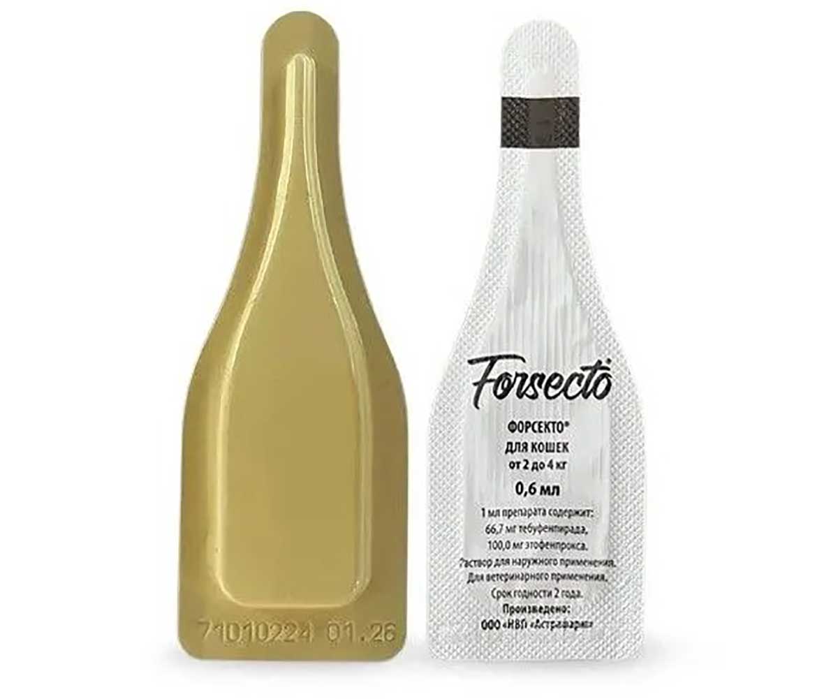 Капли Forsecto (Форсекто) Для Кошек От 2 До 4кг Против Клещей и Блох 0,6мл