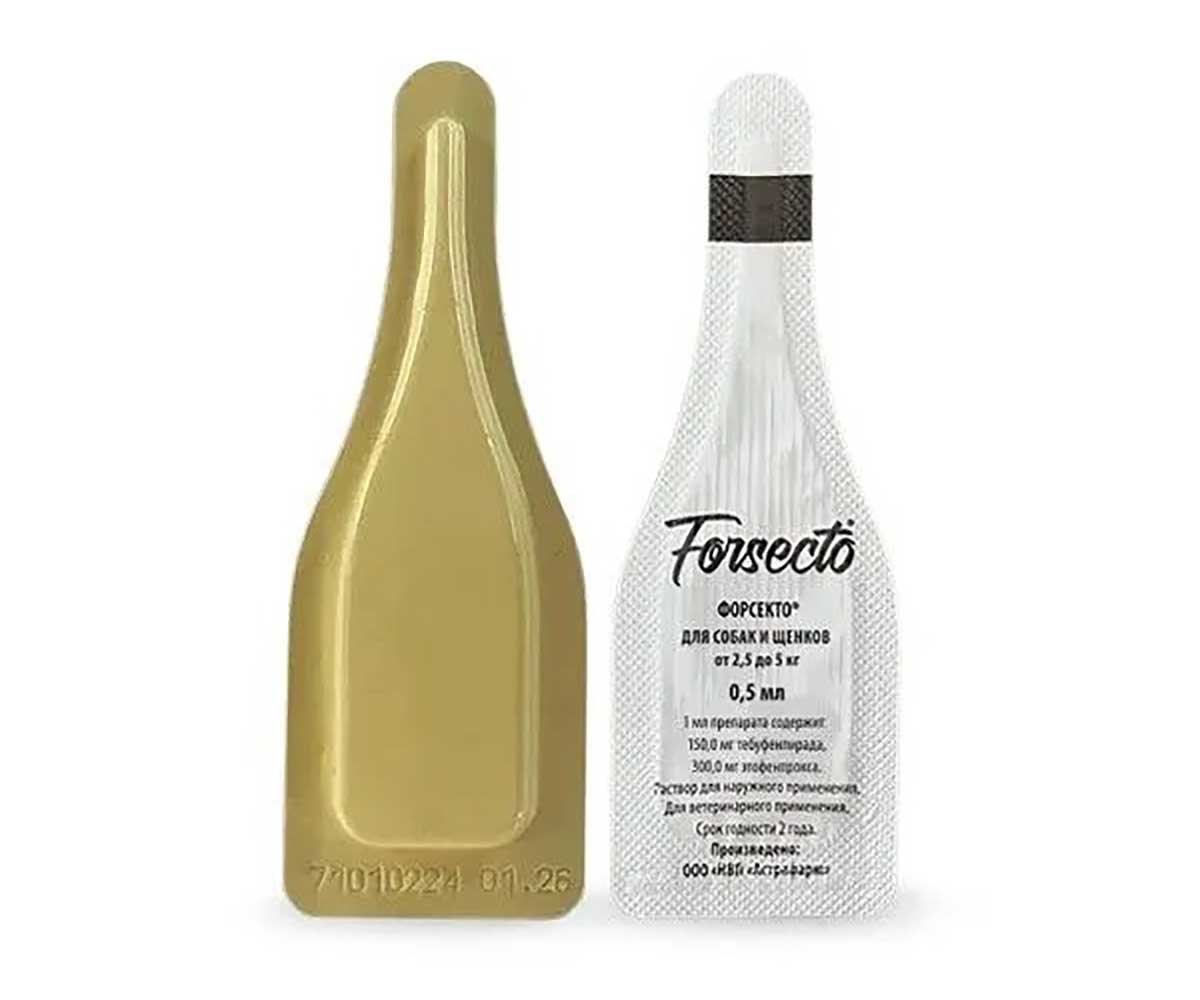 Forsecto (Форсекто) Капли От Клещей, Блох, Вшей и Власоедов Для Собак и Щенков От 2,5 До 5кг 0,5мл