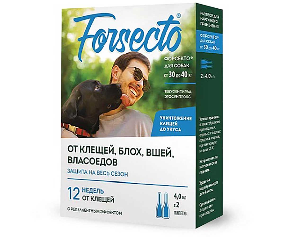 Forsecto (Форсекто) Капли От Клещей, Блох, Вшей и Власоедов Для Собак От 30 До 40кг 4,0мл