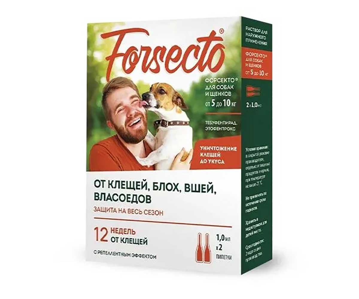 Forsecto (Форсекто) Капли От Клещей, Блох, Вшей и Власоедов Для Собак и Щенков От 5 До 10кг 1,0мл