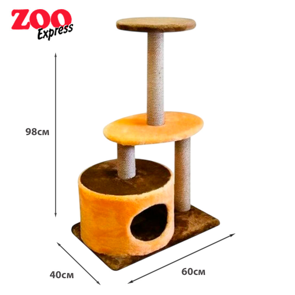 Комплекс Zooexpress (Зооэкспресс) Цилиндр 3-Когтеточки 2-Полки Мех Однотонный Джут 81126