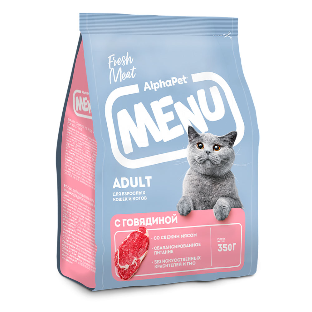 Сухой Корм Alphapet (Альфапет) Menu Adult Для Взрослых Кошек с Говядиной 350г 52734 (1*6)