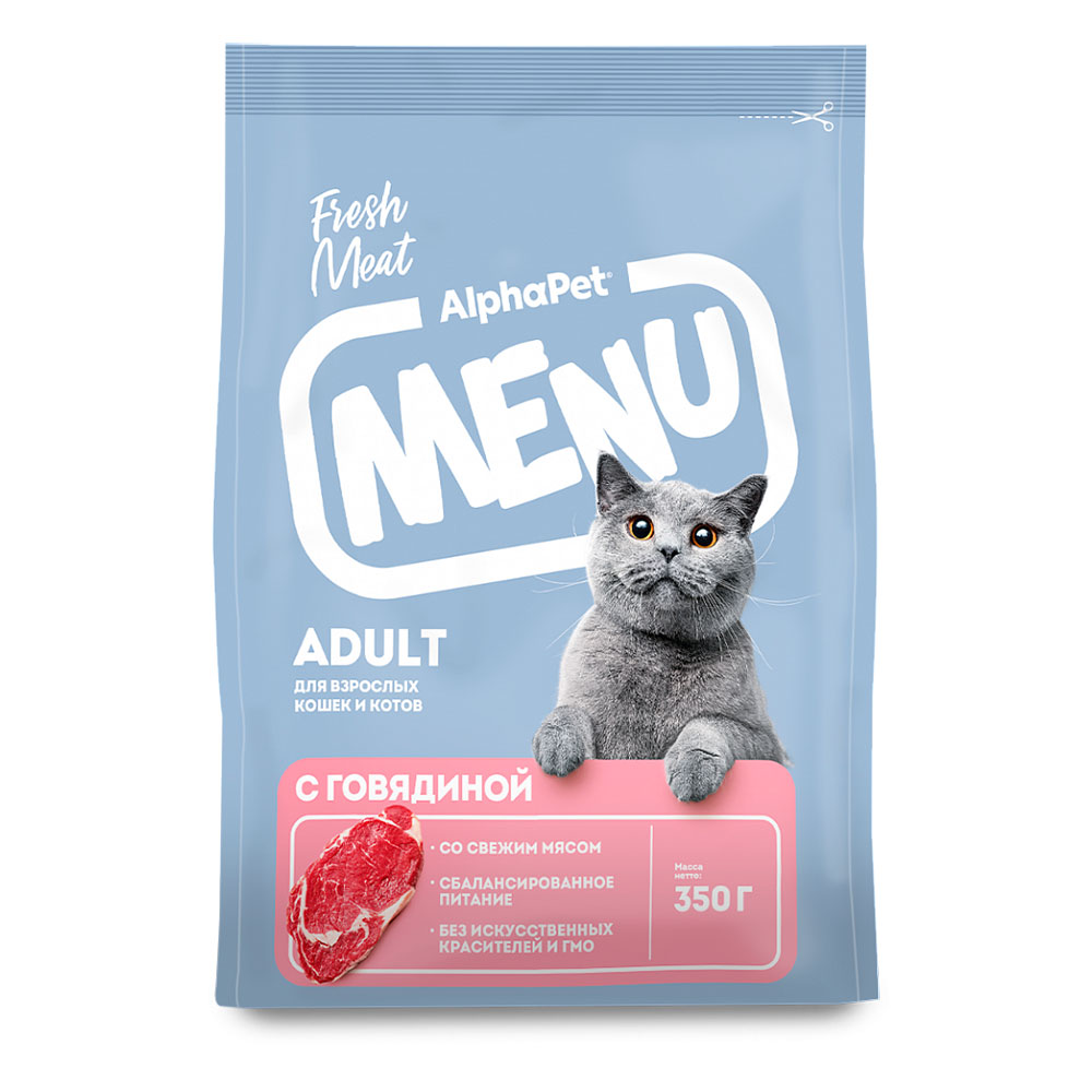 Сухой Корм Alphapet (Альфапет) Menu Adult Для Взрослых Кошек с Говядиной 350г 52734 (1*6)