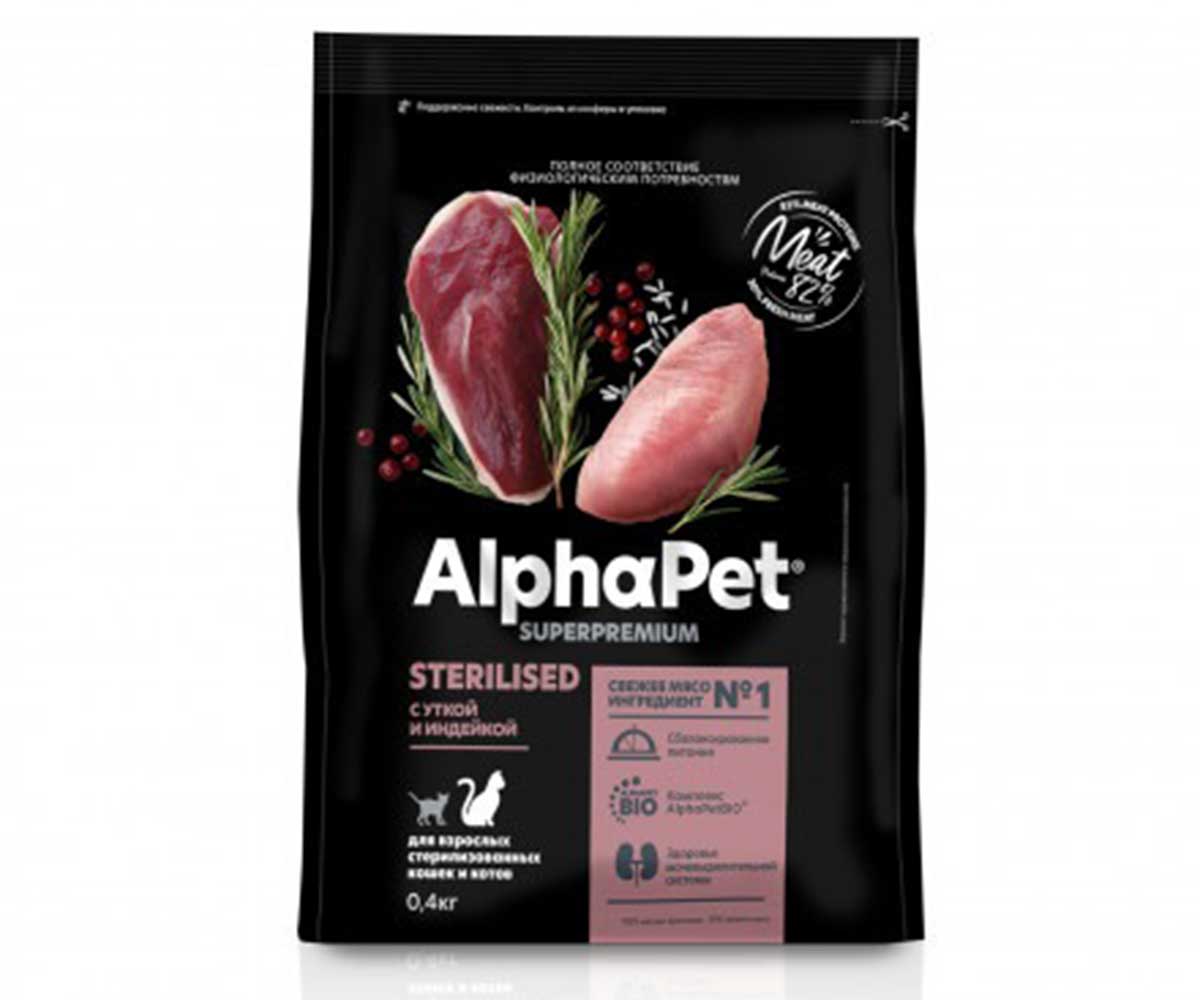 Сухой Корм Alphapet (Альфапет) Superpremium Для Стерилизованных Кошек Утка и Индейка 400г (1*14) 51690
