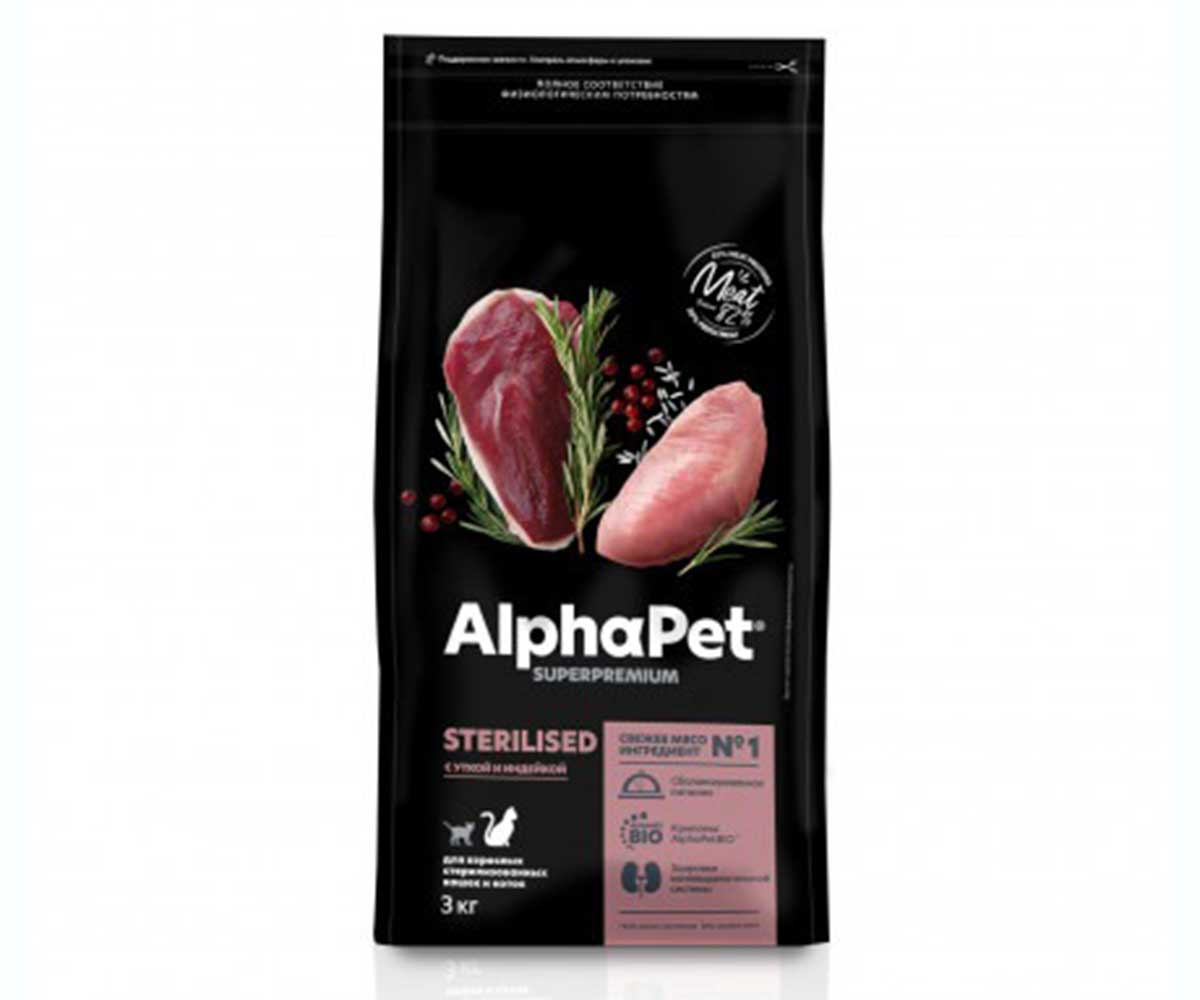 Сухой Корм Alphapet (Альфапет) Superpremium Для Стерилизованных Кошек Утка и Индейка 3кг (1*3) 51713