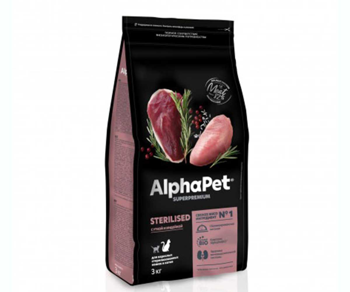 Сухой Корм Alphapet (Альфапет) Superpremium Для Стерилизованных Кошек Утка и Индейка 3кг (1*3) 51713