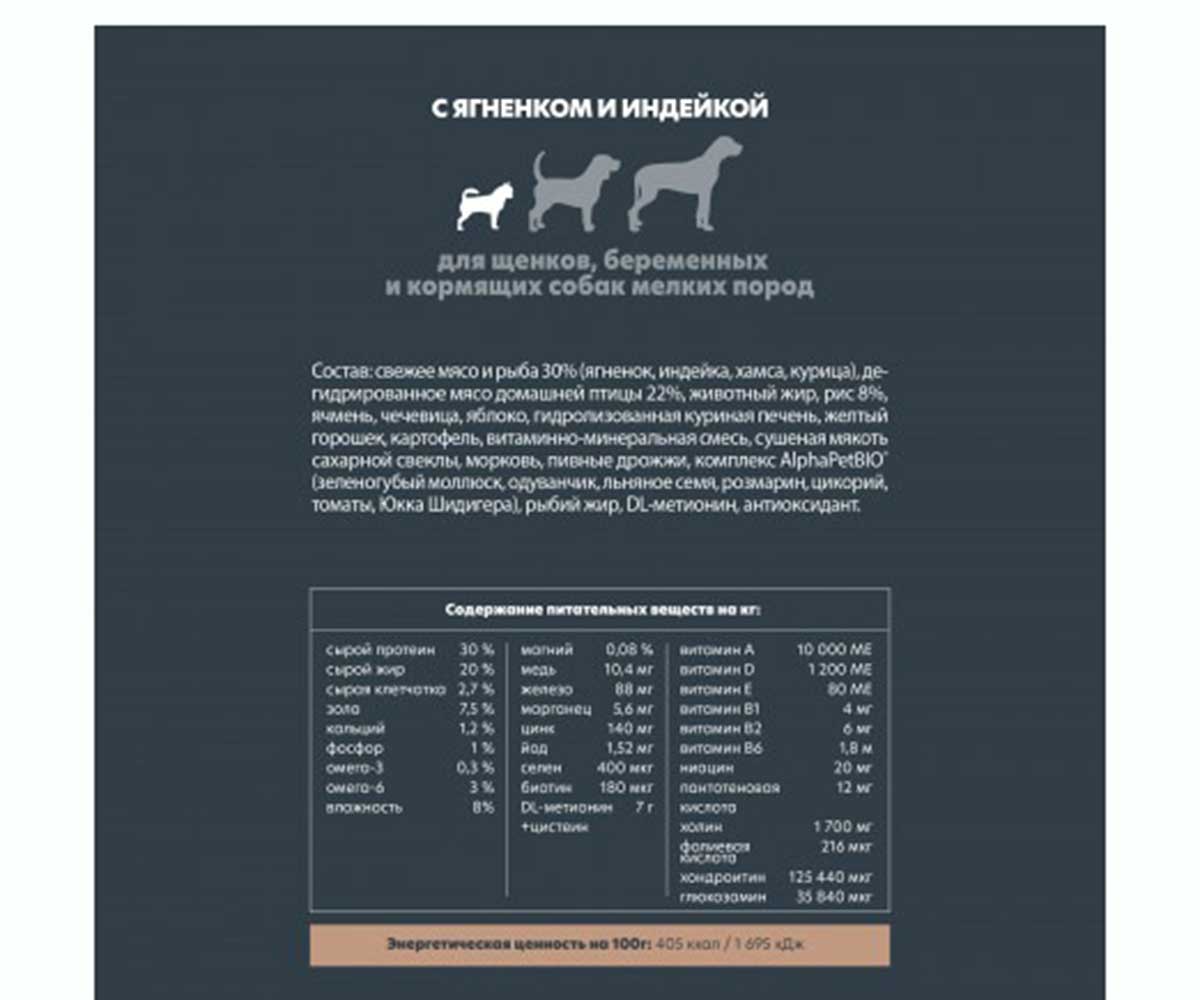 Сухой Корм Alphapet (Альфапет) Superpremium Для Щенков Ягненок и Индейка 1,5кг (1*6) 51157