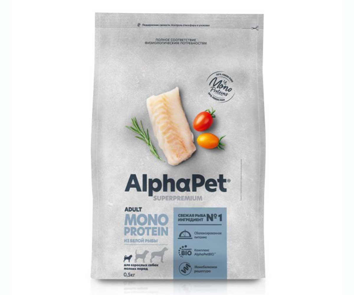 Сухой Корм Alphapet (Альфапет) Superpremium Monoprotein Для Собак Мелких Пород Белая Рыба 500г (1*14) 52864